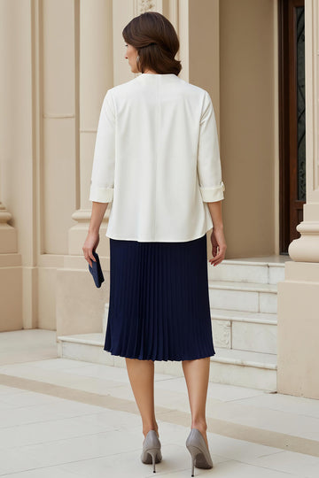 Navy Sweetheart Une ligne 2 pièces Midi Robe d’invité de mariage avec dentelle